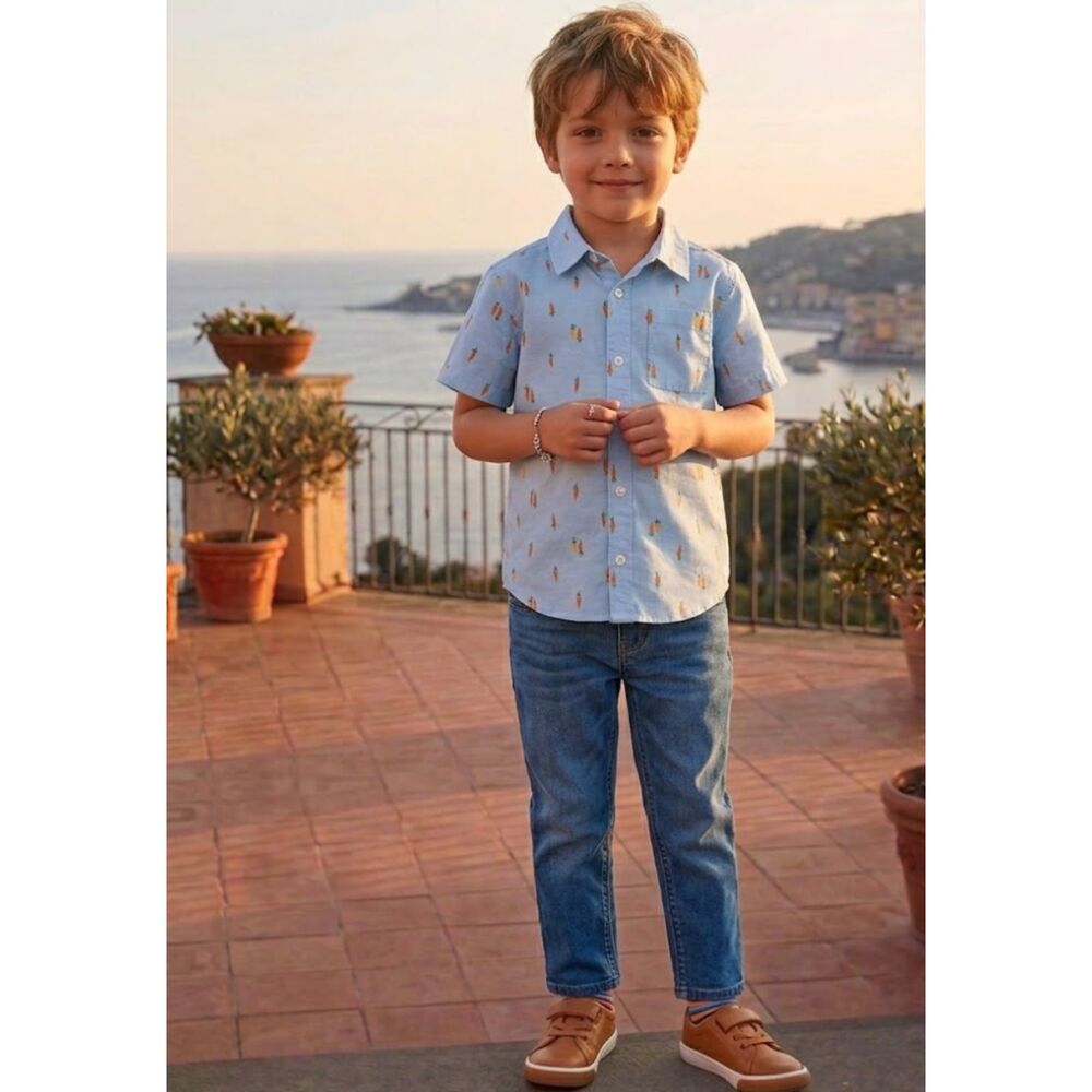 New Old Navy Carrot Short-Sleeve Oxford Button Down Shirt Toddler Boy's Size 5T